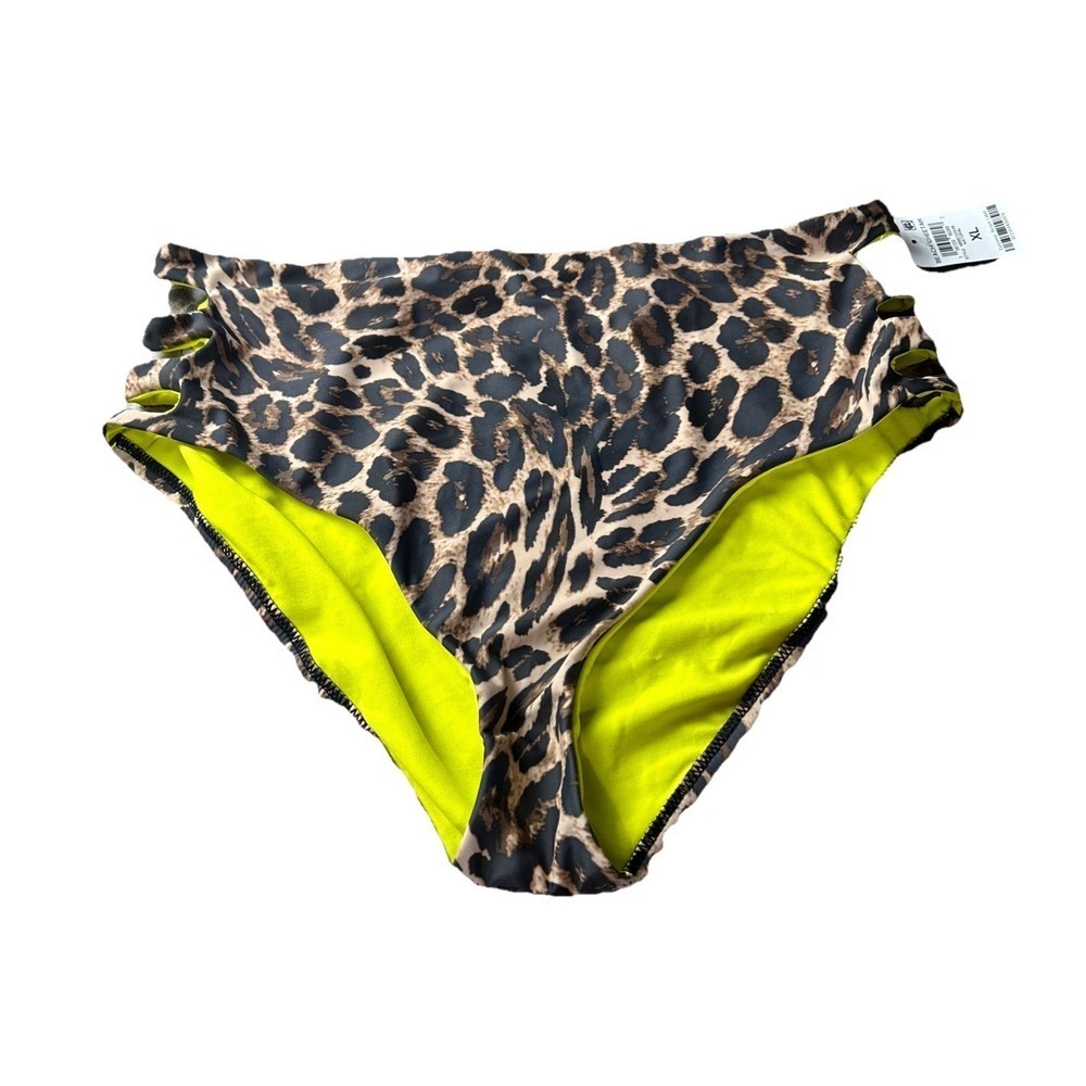 Bar III Womens Beach Cheetah Printed High Rise Bikini Bottoms XL Multicolor Swim